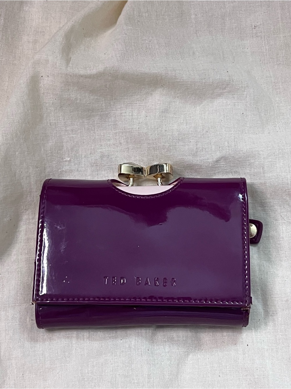 Ted Baker Purple Patent Bow-Accent Wallet